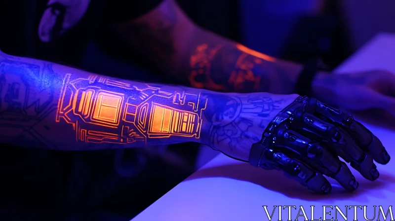 Ultraviolet Glow on Cyborg's Arm AI Image