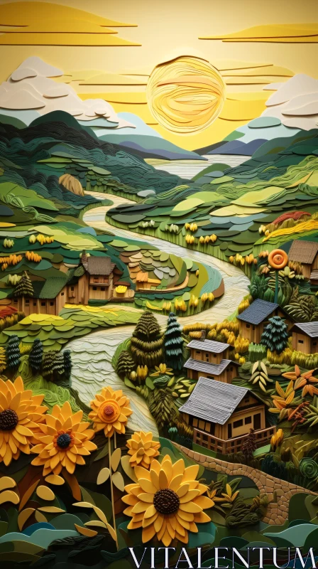 AI ART Serene Paper Village Landscape