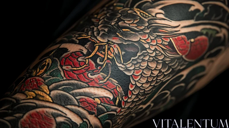 Traditional Japanese Tattoo with Dragon and Clouds AI Image