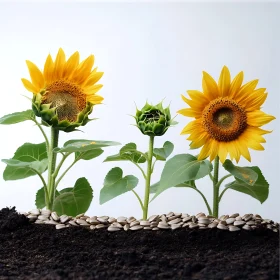 Three Sunflowers at Different Stages of Growth