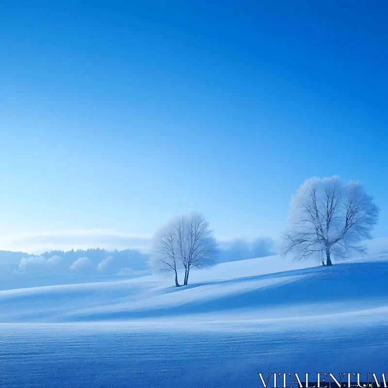 AI ART Serene Winter Scene with Blue Sky