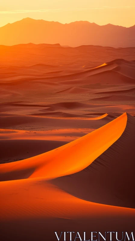 Captivating Orange Sunset Over Desert Sand Dunes AI Image