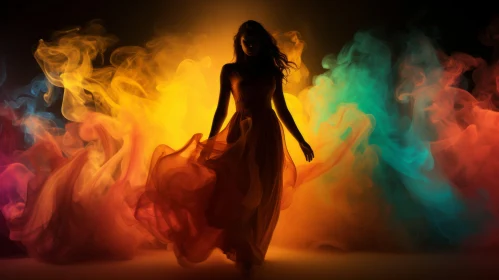 Captivating Silhouette of Woman amidst Crimson and Amber Smoke