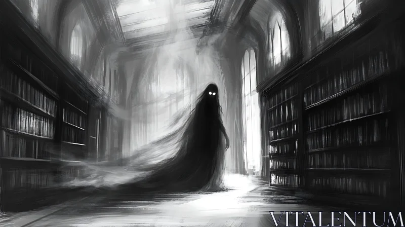 AI ART Monochrome Library Haunting