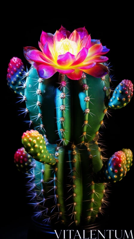 Colorful Cactus Lamp Art: Chiaroscuro Masterpiece AI Image