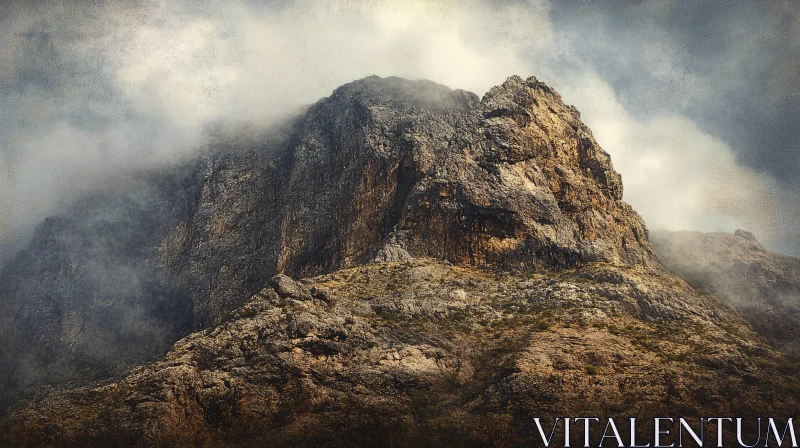 Rugged Mountain Landscapes with Ethereal Clouds AI Image