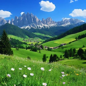 Lush Green Valley and Mountain Peaks