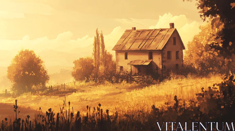 AI ART Rural Farmhouse at Sunset