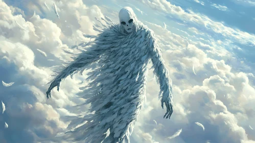 Ethereal Feathered Figure in the Sky