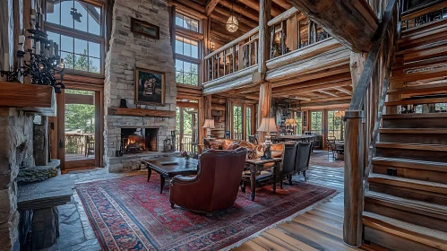 Cozy Cabin Living Room with Fireplace