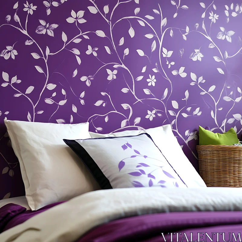 AI ART Purple Floral Bedroom with Pillows