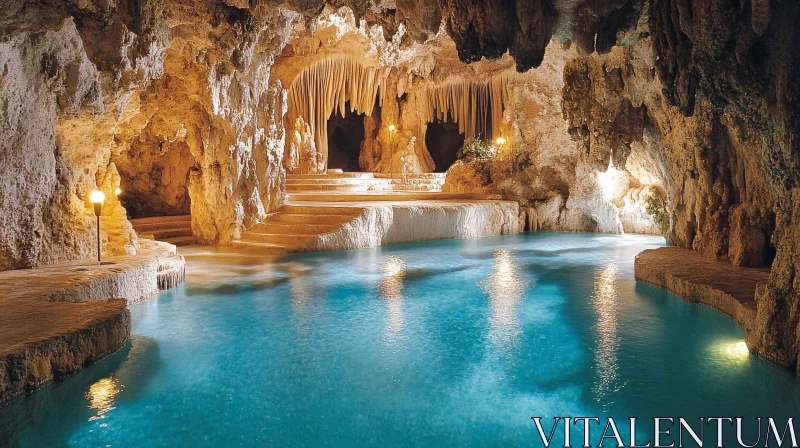 AI ART Serene Underground Cave with Turquoise Pool