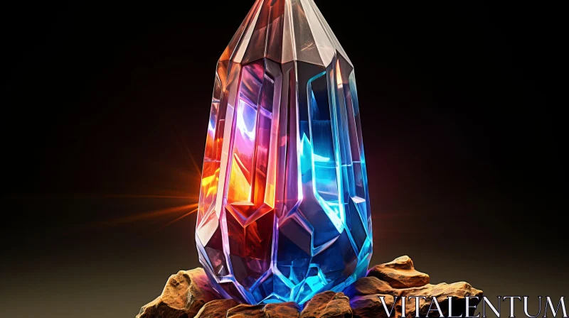 Glowing Crystal Gemstone in Futuristic Fantasy Realism AI Image