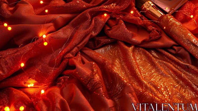 AI ART Red Fabric with Golden Glitter - Close-up Pop Art Image