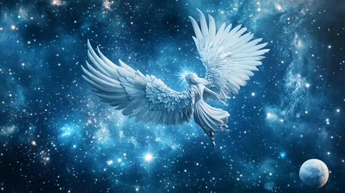 Winged Angel in Starry Night Sky