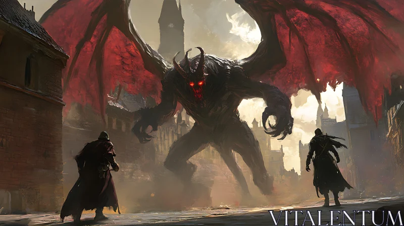 Winged Demon in Urban Battle AI Image