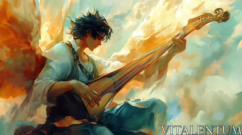 AI ART Winged Musician in Celestial Light