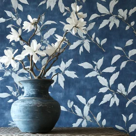 White Flowers in Blue Vase