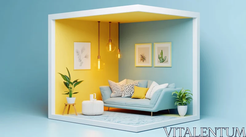 AI ART Modern Pastel Living Room Scene