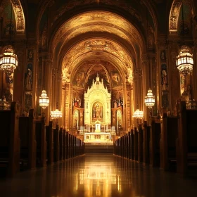 Ornate Church Interior with Golden Light