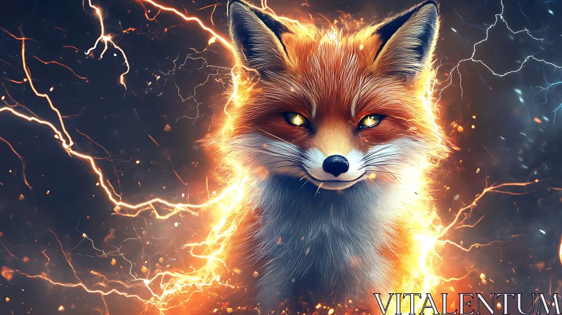 Fox Surrounded by Electrical Storm AI Image