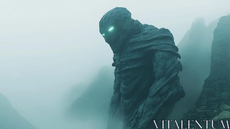 AI ART Ancient Stone Guardian in Foggy Realm