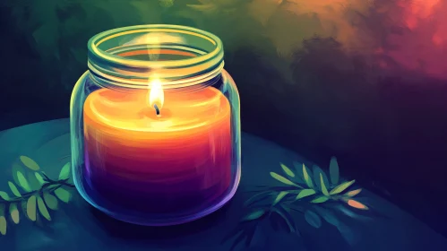 Glowing Candle in Glass Jar Artwork