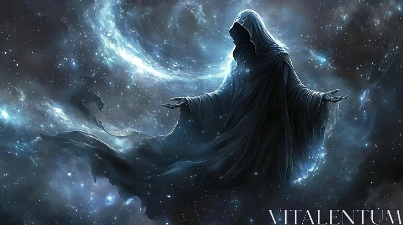 AI ART Hooded Figure in Starry Space