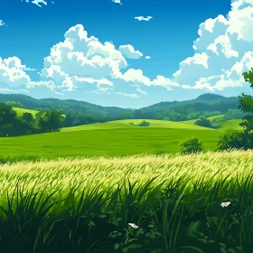 Green Field Landscape with Blue Sky