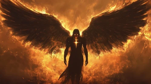 Winged Figure Amidst Burning Flames