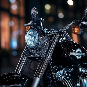Motorcycle Chrome Details at Night