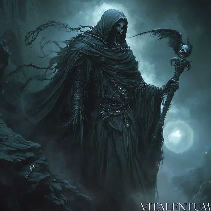 AI ART Mysterious Figure with Skull Staff