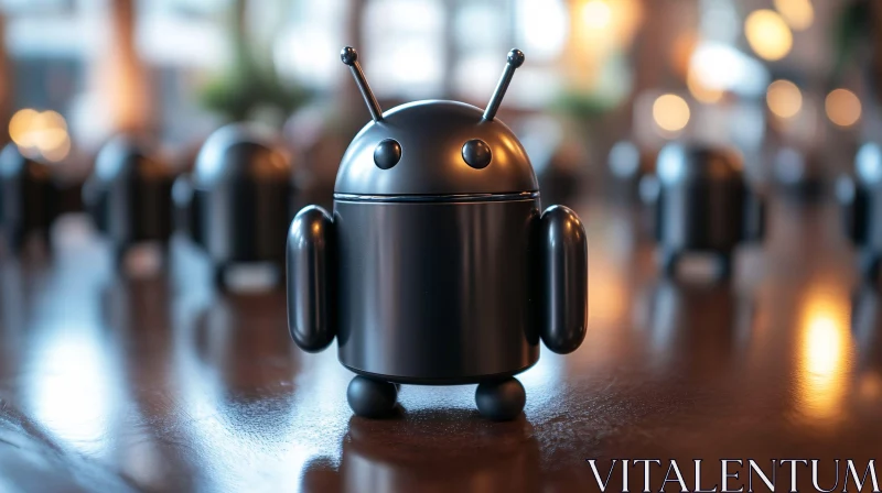 Stylish Black Android Robots on a Wooden Table AI Image