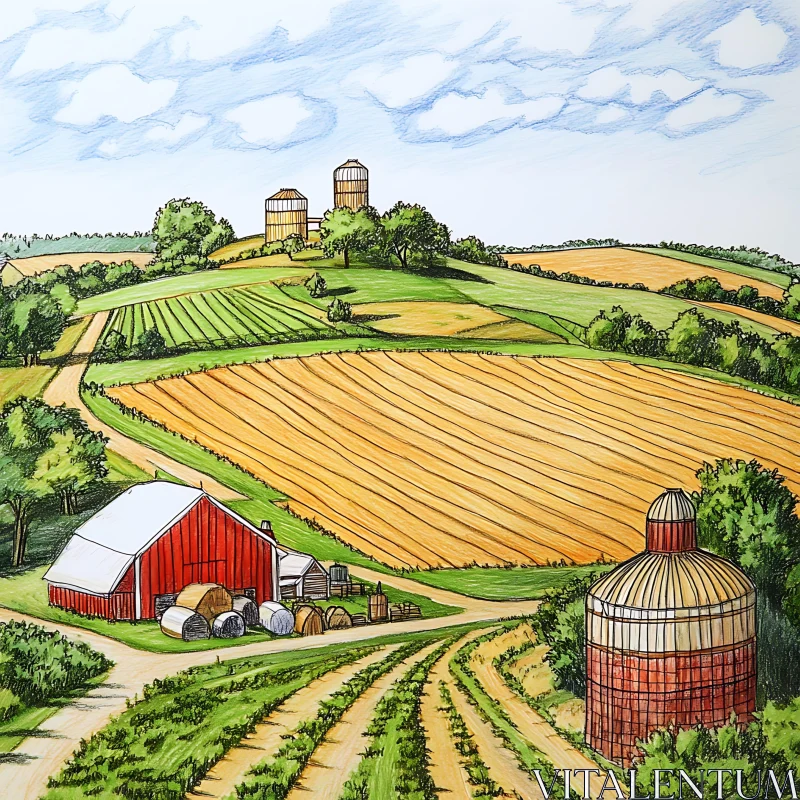 Agricultural Field and Farm Buildings AI Image