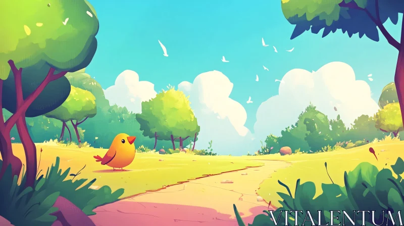 Cartoon Bird in a Field AI Image