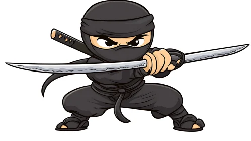 Cartoon Ninja with Swords Ready to Fight