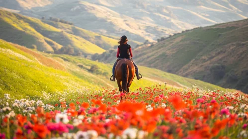 Horseback Riding in a Flower Meadow