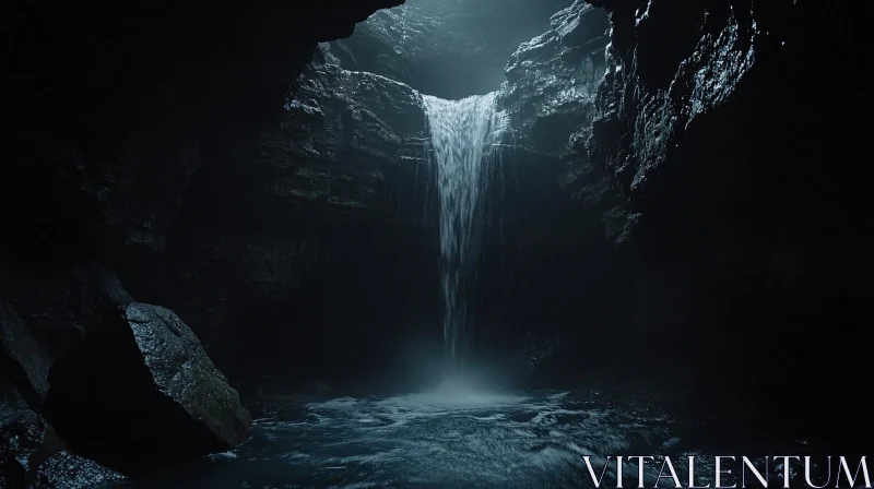 AI ART Enchanting Waterfall Inside a Gloomy Cave