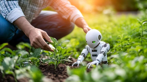 Agricultural Robot Working with Farmer