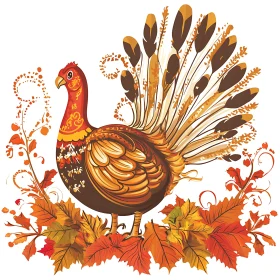 Thanksgiving Turkey Surrounded by Leaves