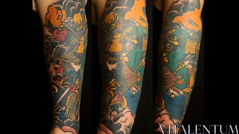 Detailed Samurai Sleeve Tattoo Design AI Image