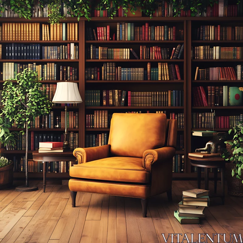 AI ART Cozy Armchair in a Book-Filled Room