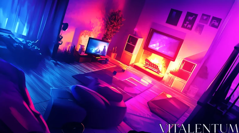 AI ART Modern Interior with Neon Lights