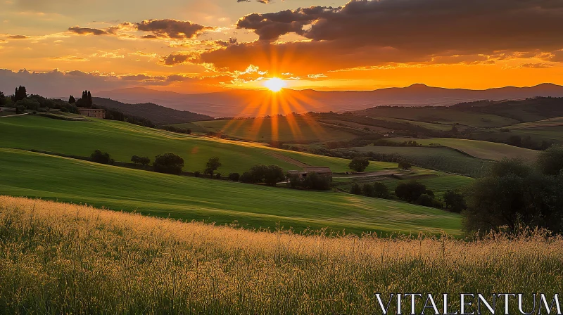 Golden Hour in the Countryside AI Image