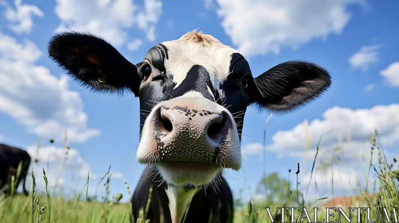 Close-Up of a Cow in a Field AI Image