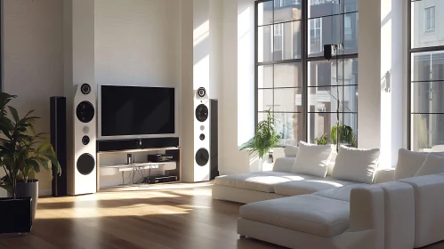 Minimalist White Living Room with Sunlight