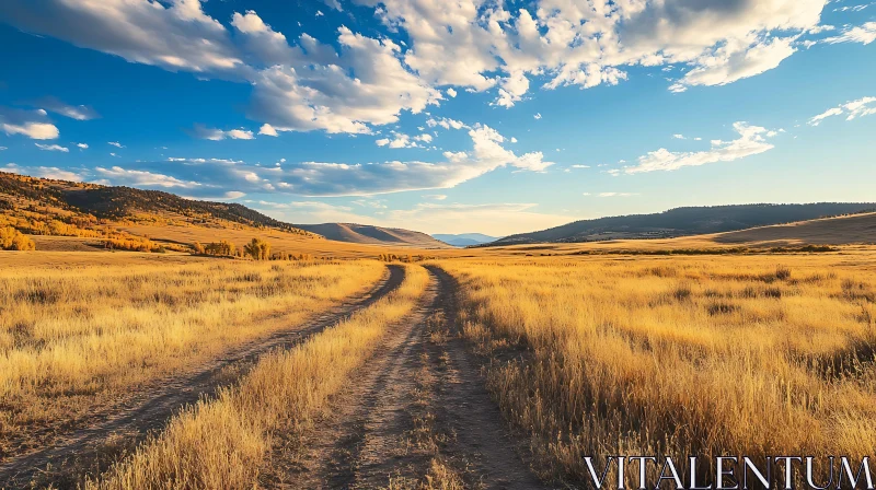 AI ART Golden Field with Winding Path Image