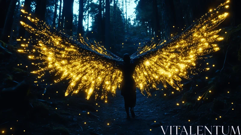 AI ART Golden Wings in the Night Forest