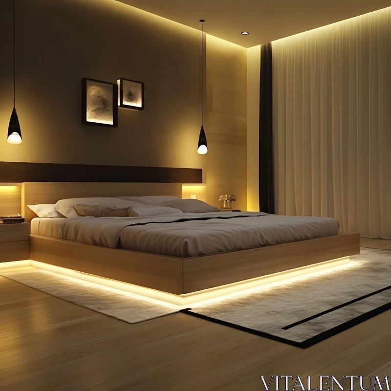 Modern Bedroom Design with Warm Illumination AI Image