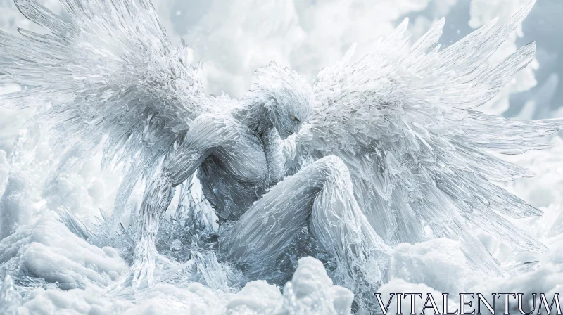 Frozen Angel: A Study in Ice and Light AI Image